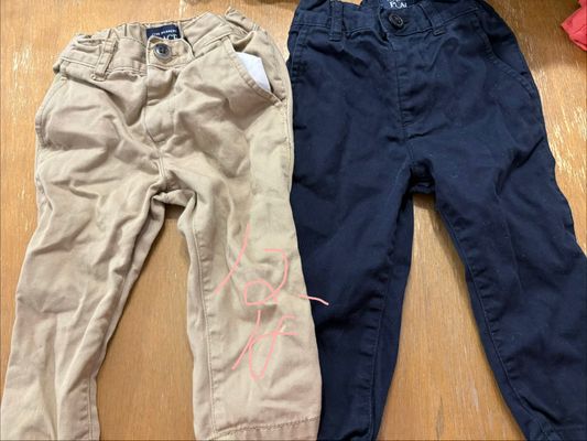 The childrens place One tan one dark navy blue chino pants 12-18 Months