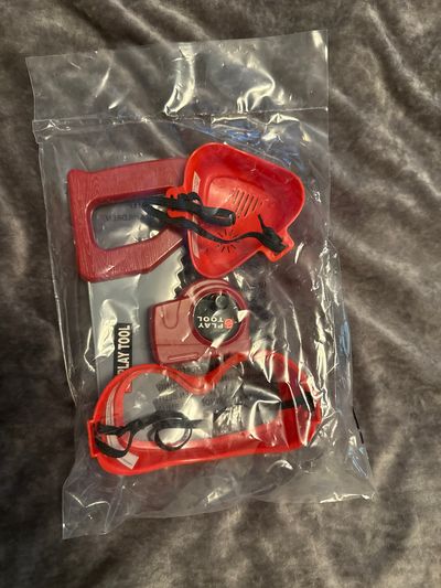 New pretend Tools Saw, goggles, tape measure and face mask