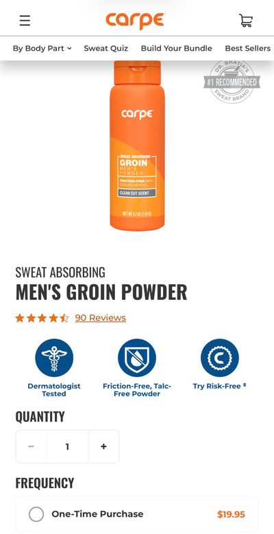 Carpe, Brand New Mens Groin Powder for sweating Carpe, Brand New Mens Groin Powder for sweating