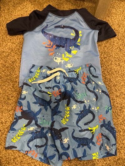 Play sport blue dinosaur swim suit outfit With matching rashguard 18-24 Months