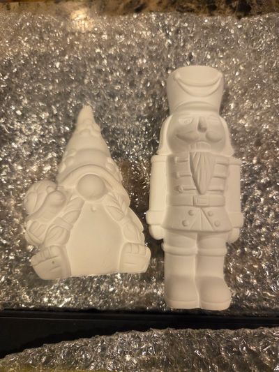 2 brand new paintable ceramics Gnome and nutcracker