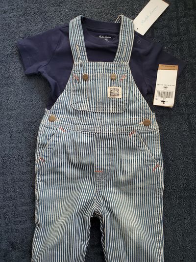 Polo Ralph LaurenBoys' Striped Cotton Denim Overal Brand New with tags and tshirt 3-6 Months