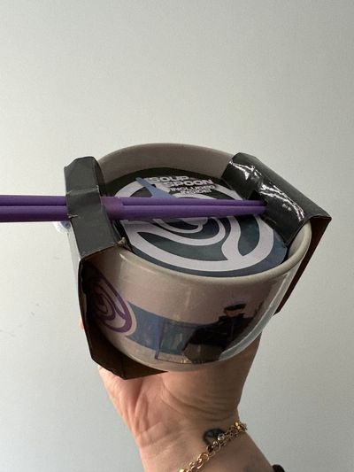 Unknown Ramen cup with spoon and chopsticks