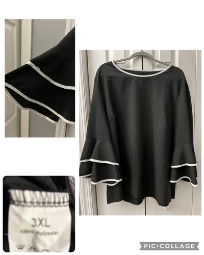 Black blouse w white trim and ruffle sleeve Pretty Black blouse w ruffle sleeve detail Women's 3X