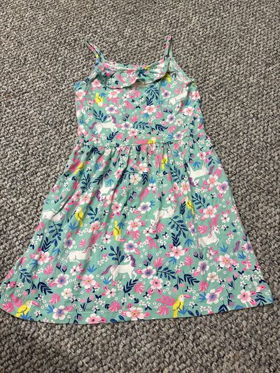 Carters Teal unicorn floral dress 7-8