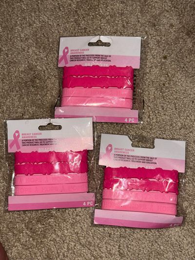 3 Packs of Brand New Breast Cancer Bracelets. 12 3 Packs of Brand New Breast Cancer Bracelets. 12 Total