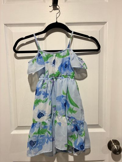 Children's Place flower blue flower dress off the shoulder size xs 4 4T