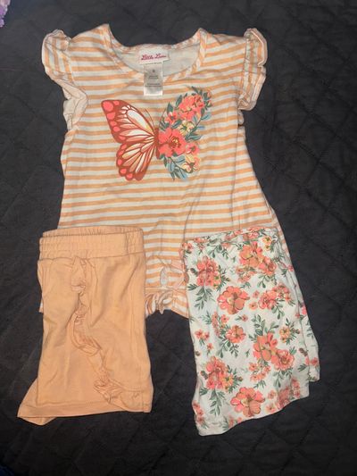 Little lass Peach shirt and 2 shorts set 6T/6