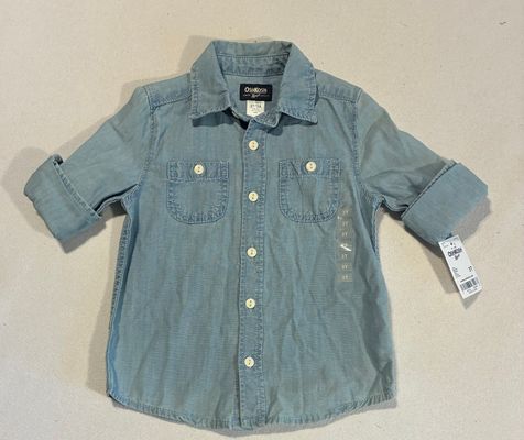 NWT-Oshkosh NEW-light blue denim button-down long sleeve shirt 3T