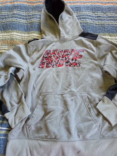 Nike Gray/Black Red Logo Hoodie 14-16
