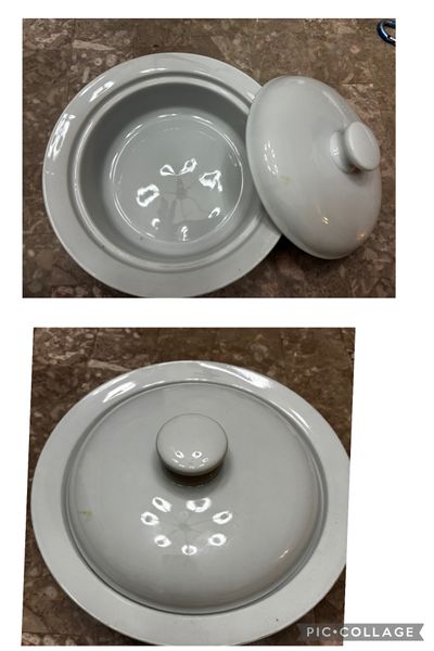 White stoneware 2pc cooking dish w lid Stoneware covered cooking dish oven safe