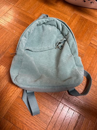 Light blue corduroy bookbag White fable