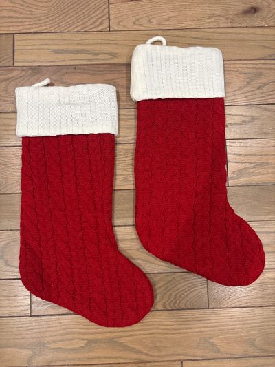 2 knit red stockings 20 inches long
