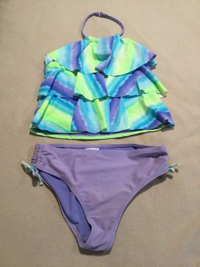 Catalina Purple and green ruffle tankini 10-12