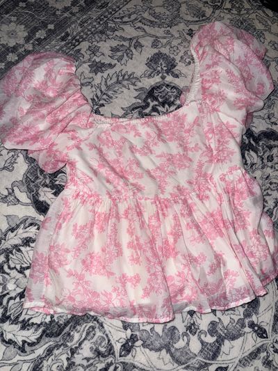Japna Bubble sleeve peplum pink and white floral top Women's - L