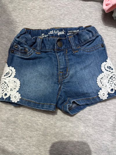 Cat & Jack Lace Denim Shorts Stretch adjustable waist 2T