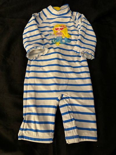 John Lewis 1pc Blue Striped Swimwear w/ Mermaid 6-9 Months