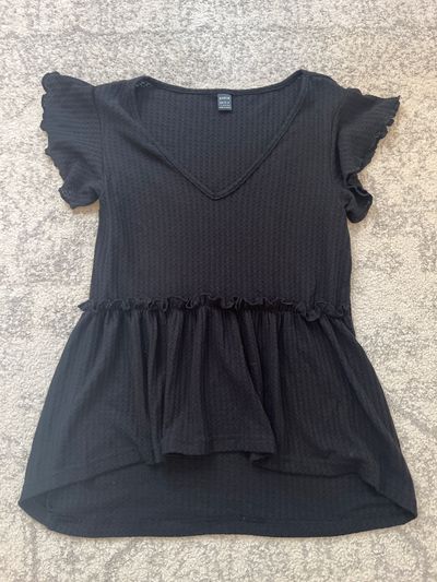 Shein Black Hi Lo ruffle top SL Women's - L