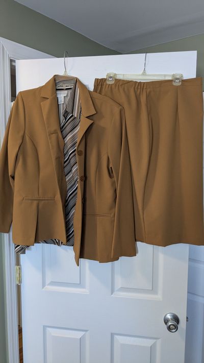 sweet suit/worthington Three-Piece suit elastic skirt shirt extra large faux pockets Women's 16