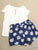 New Jumping beans White henley style shirt with navy floral shorts 7-8
