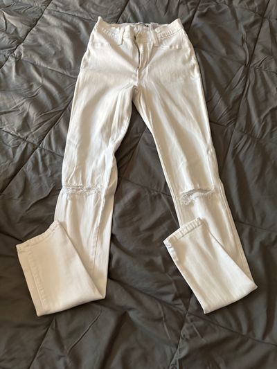 Fashion Nova White Ripped Skinny Jeans Junior M - 7