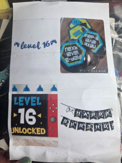 Sweet 16 Video Game Themed Decor Photo Backdrop, level 16 birthday banner, various banners