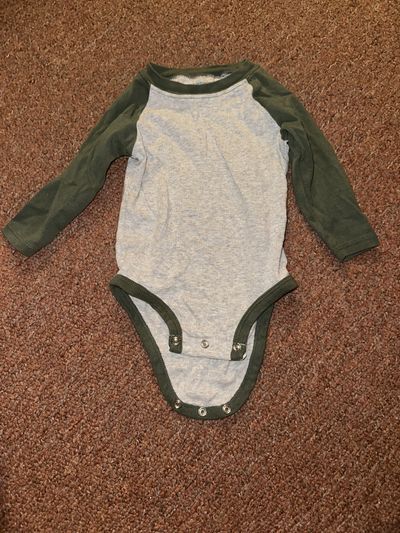 Carter's gray and green long sleeve onesie 9 Months