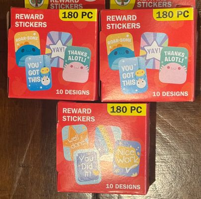 3 packs of reward stickers, 180 in each pack 3 packs of reward stickers, 180 in each pack
