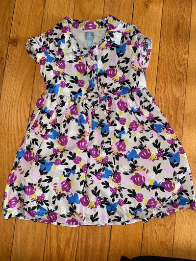 Baby Gap Short sleeve button up grey blue purple and yellow floral dress 3T