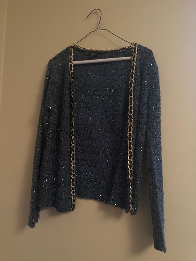 Blue Sequin Sweater Gold Chain Trim Women's - XS