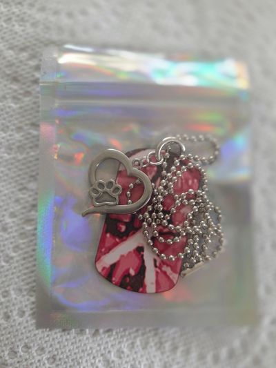 Brand New Handmade Dog Tag Paw Print heart necklac Red