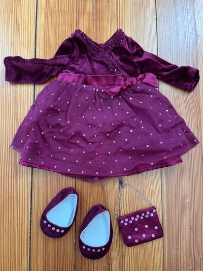 American Girl Bitty Baby Dressy Outfit, shoes, handbag