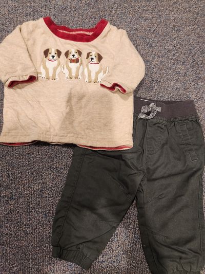 Cat and Jack Doggy Sweatshirt and gray pants 0-3 Months