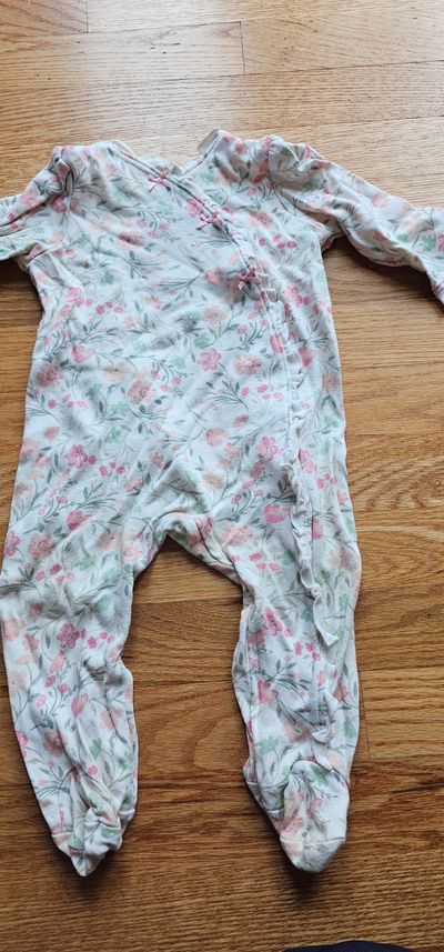 Little Me like new floral bodysuit long sleeves n built-in foot covers 9 Months