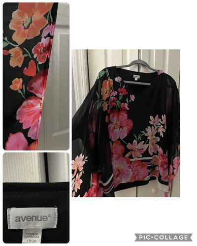 Avenue kimono sleeve floralTop Black loose fit floralTop w wide sleeves Women's 2X