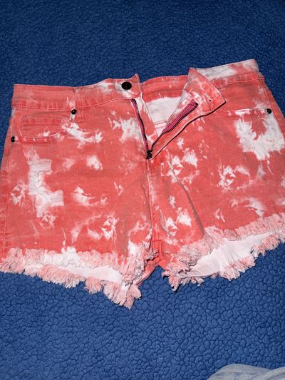 Amazon Orange tie dye stretch denim cutoff shorts Junior XL - 12