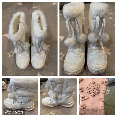 Kelly and Katie Girls white sparkly snow boots and fuzz balls 4 (Big Kid)