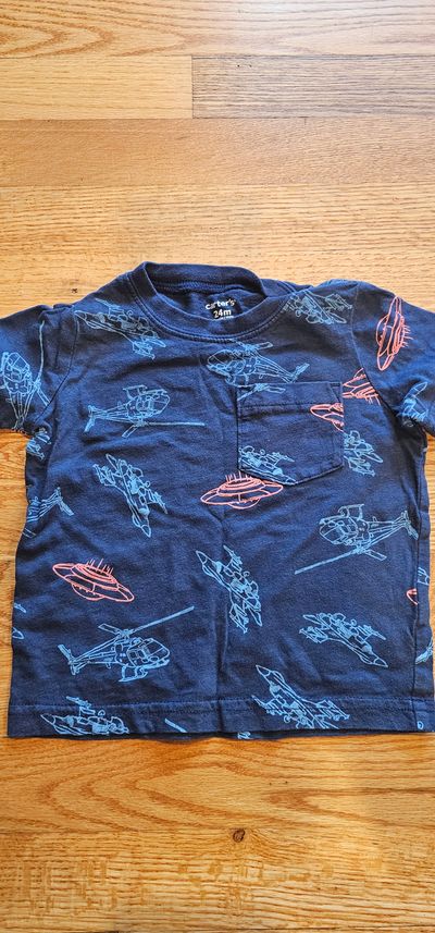 Carter's Like new graphic Tshirt w/ helicopter and UFO prints 24 Months