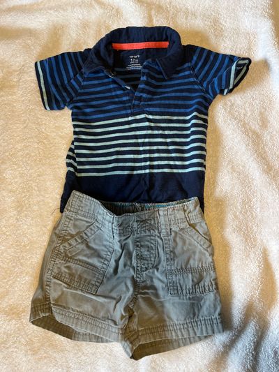 carters collared striped polo size 12 m and grey shorts size 9 m 6-9 Months
