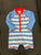 Amazon White blue and red onesie body water suit with zipper and snaps 0-6 Months