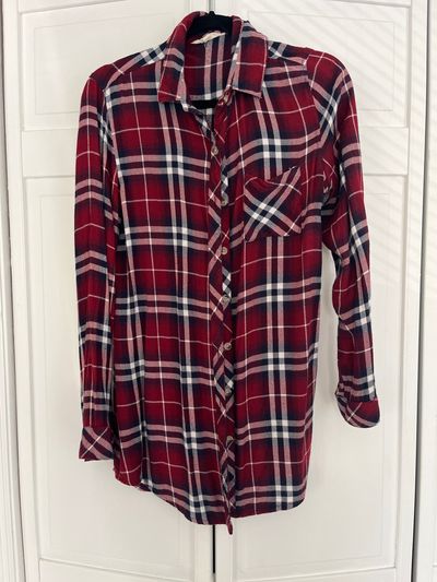 Sim and Sam Maroon blue plaid shirt Junior M - 7