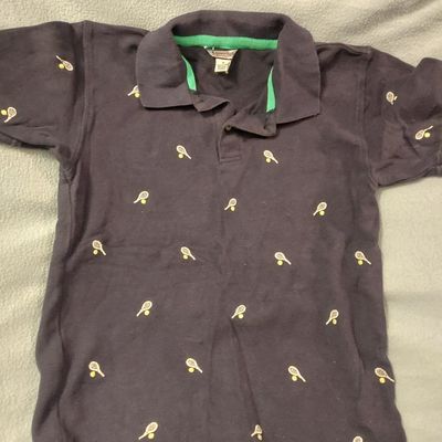 Kitestrings Navy w tennis rackets collared short sleeve 10-12