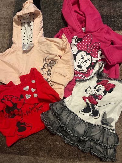 Lot of Disney Minnie Mouse size 12m Two hoodies, long sleeve shirt and tank top dress 12 Months