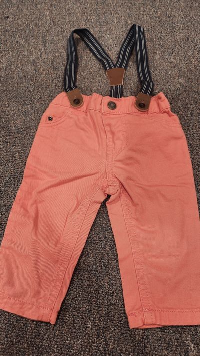Carter's Salmon color jeans with suspenders 6 Months