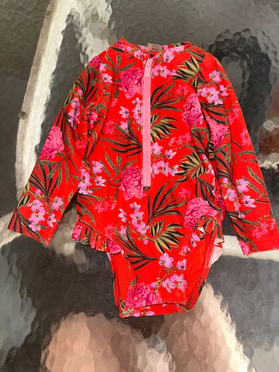 Old Navy red floral long sleeve swimsuit 12-18 Months