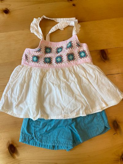 Teal shorts with crochet top  5T
