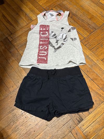 Justice tank children place black shorts sz 6  6T/6
