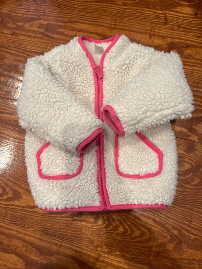 Simple joys by Carters 18 mo white fleece jacket with pink piping 18-24 Months