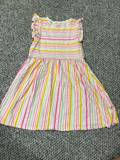 H and m Pink yellow and green swing dress with ruffle sleeves 6T/6