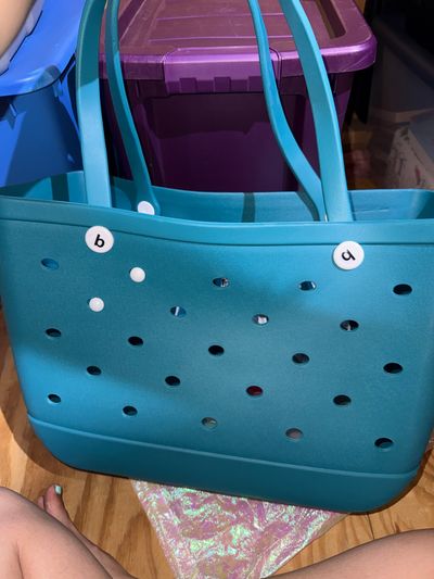 Bogg Bagg dupe Teal large rubber beach bag with pouch and key ring add ons